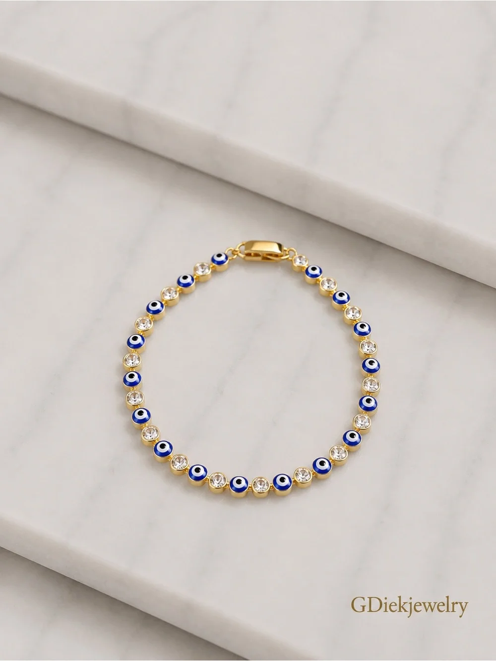 Goldfilled  Blue Evil Eye & Crystal Bracelet